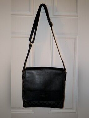 Coach Houston Map Bag In Signature Canvas Gunmetal Charcoal Black VGUC